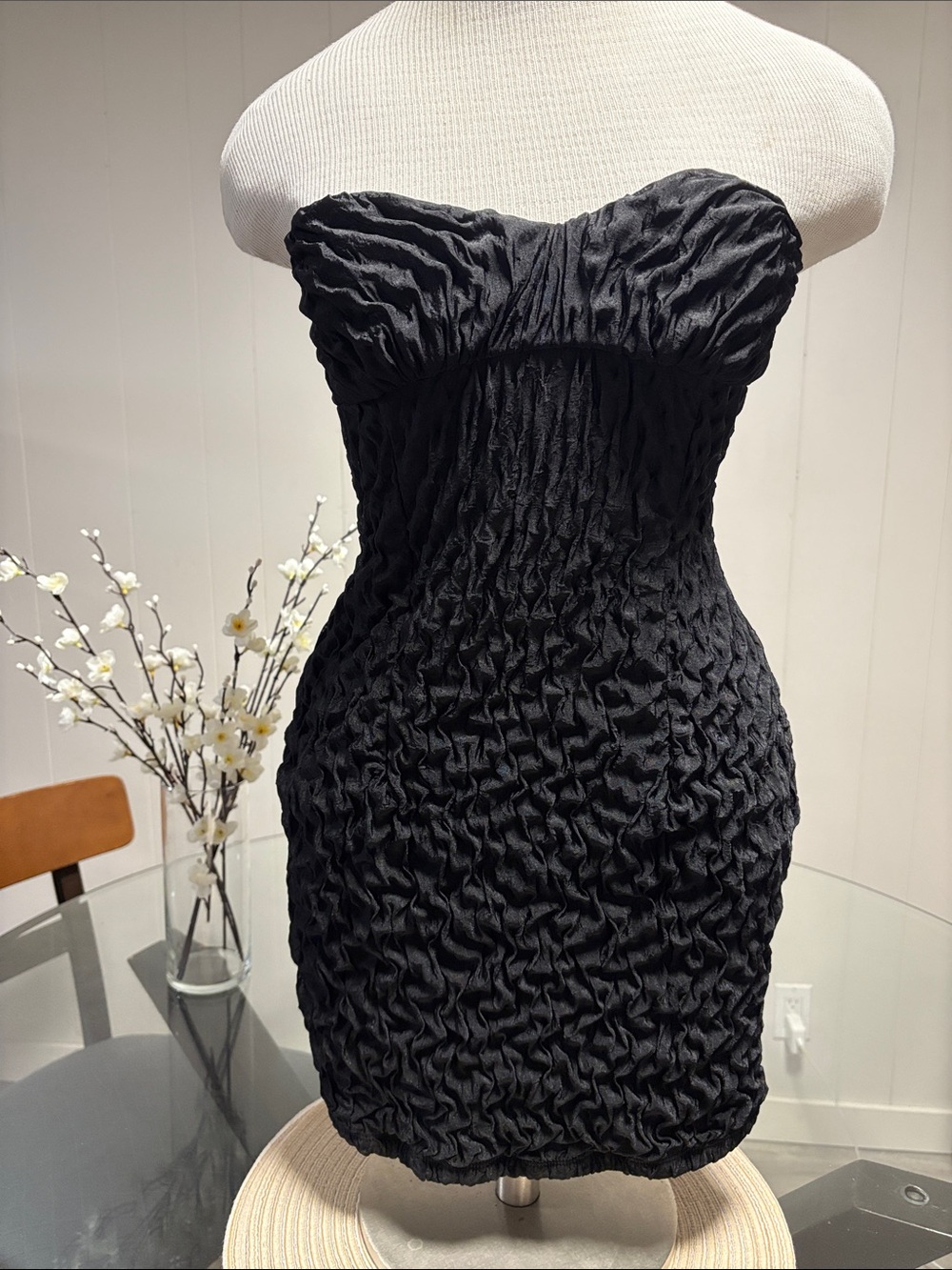 UK2LA Strapless Ruched Black Mini Dress